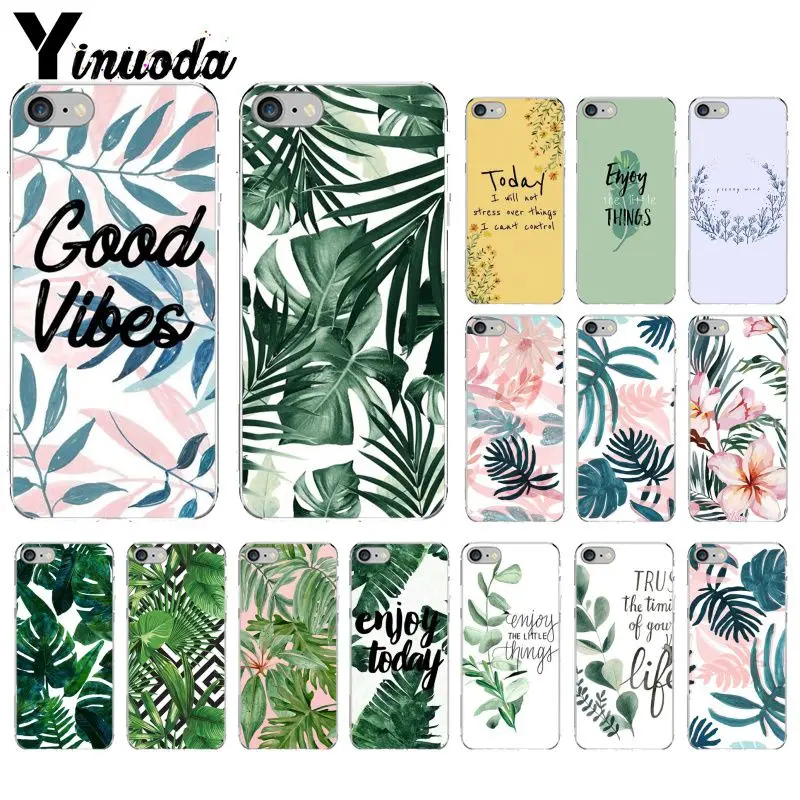 

Yinuoda Watercolor Art Palm Leaves Pattern Smart Cover Soft Shell Phone Case for iPhone 8 7 6 6S Plus 5 5S SE XR X XS MAX Coque