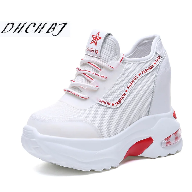 

New 2019 Fashion Spring Women Platform Casual Shoes Mesh Breathable Wedge Heels Shoes 9.5 CM Autumn Thick Sole Sneakers Woman