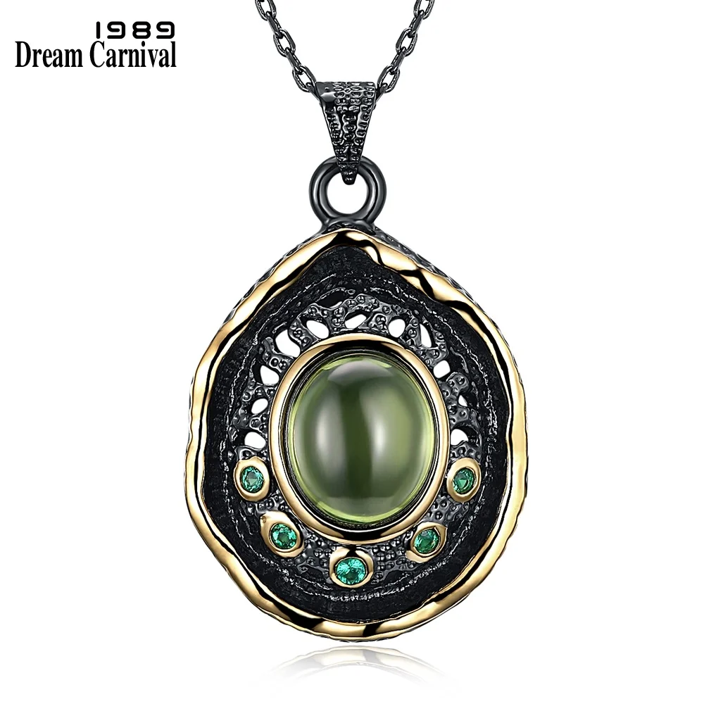 Online Dreamcarnival 1989 gótico de lujo para las mujeres bijoux collar negro oro color verde tono zirconia descuento nave de la gota