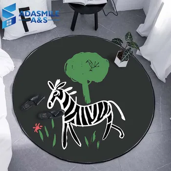 

Nordic Round Kids Room Decoration Area Rug Children Play Seat Mat Anti-slip Point Plastic Bottom Flannel Living Room Carpet Rug