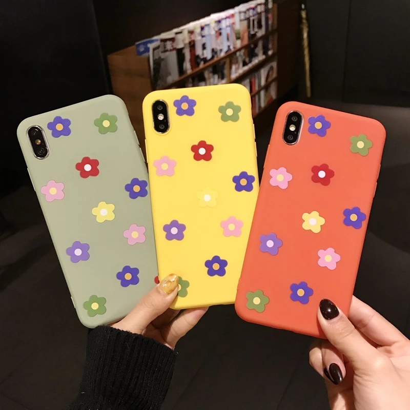 Candy Color INS Floral Sun Flower Cartoon Fruit Phone Case Cover For iPhone X XR XS Max 8 7 6 6s Plus Soft Silicone TPU Coque |