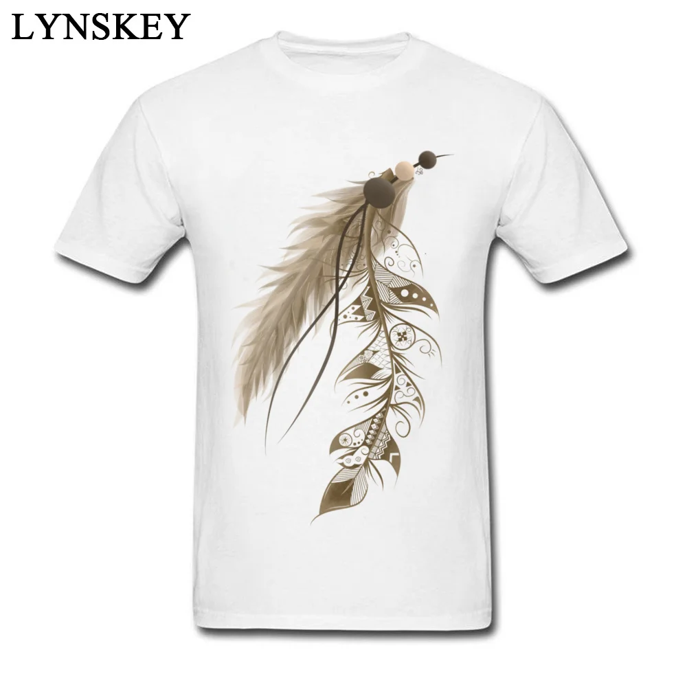 100% Cotton Mens Short Sleeve T-Shirt Cool Tops Tees Coupons Summer Round Collar Tee-Shirts Bohemian Feather Top Quality Bohemian Feather white