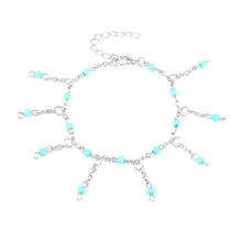 2017 New Fashion Gypsy Style Simple design Blue Crystal Beads Tassels Anklet for Women Girl Fashion Foot Jewelry