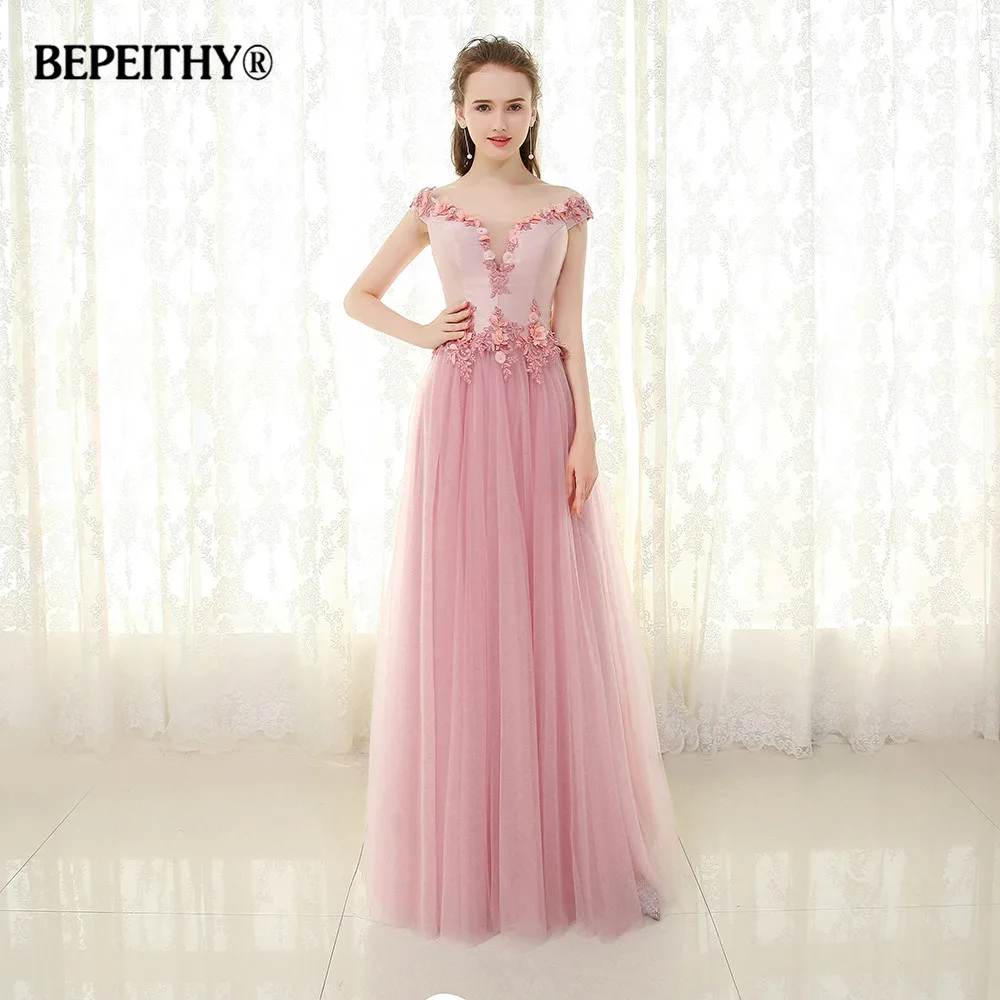 

Robe De Soiree Off The Shoulder Long Evening Dress Party Elegant Vestido De Festa Vintage Long Prom Gowns With Flowers 2019