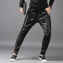 Мужские кожаные брюки с низким вырезом из искусственной кожи осень и зима новые мужские узкие штаны-шаровары Хип-хоп мужские брюки хип-хоп Уличная одежда