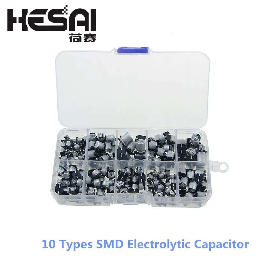 

200pcs 10 Types SMD Electrolytic Capacitor Assorted Diy Kit 10V~50V 1uF~470uF with Storage Box
