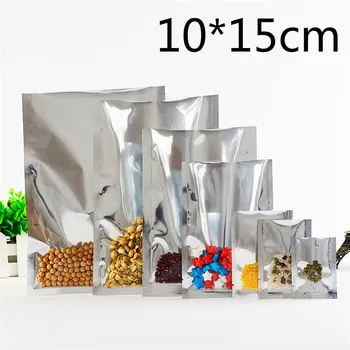 

10*15cm 100Pcs/Lot Open Top Silver Aluminium Foil Clear Packing Bag Vacuum Pouches Heat Seal Bags Food Storage Package Pack Bags