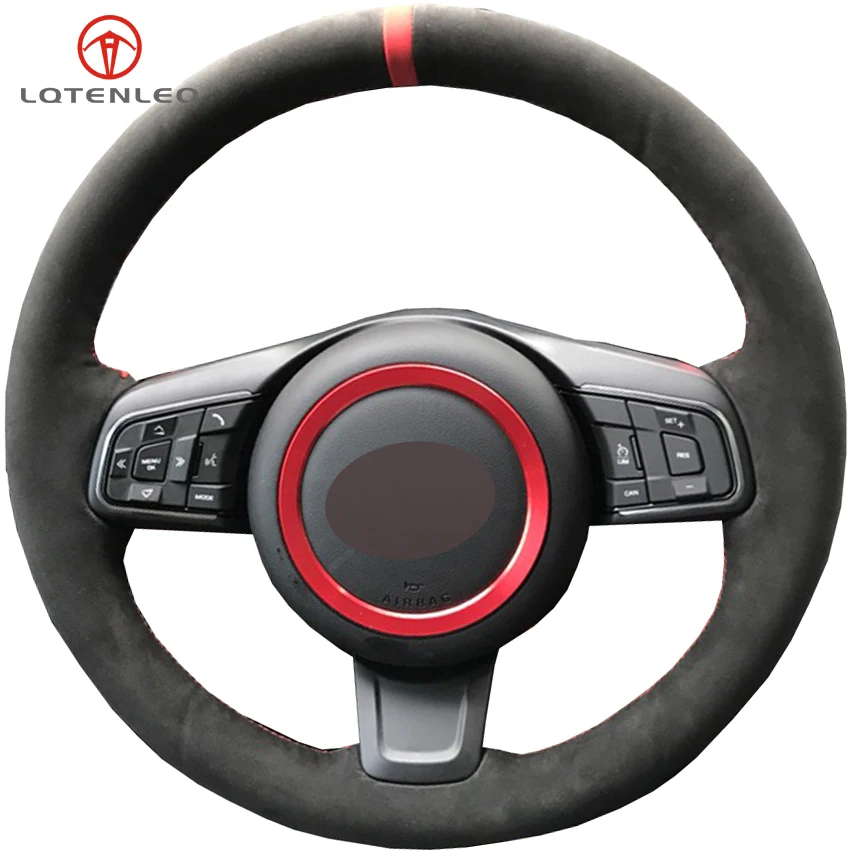 LQTENLEO Black Suede DIY Hand stitched Car Steering Wheel Cover For