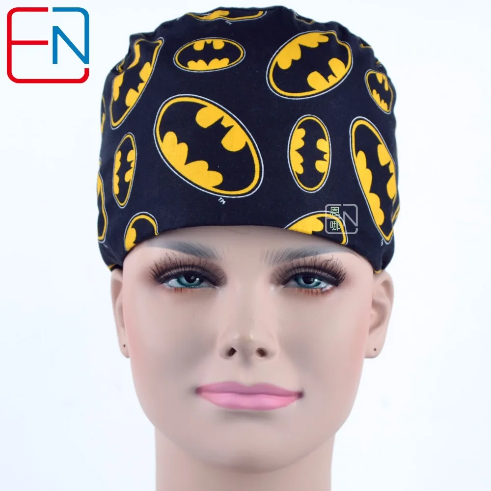 New Scrub Caps For Women And Men Hospital Black Print Medical Hats
