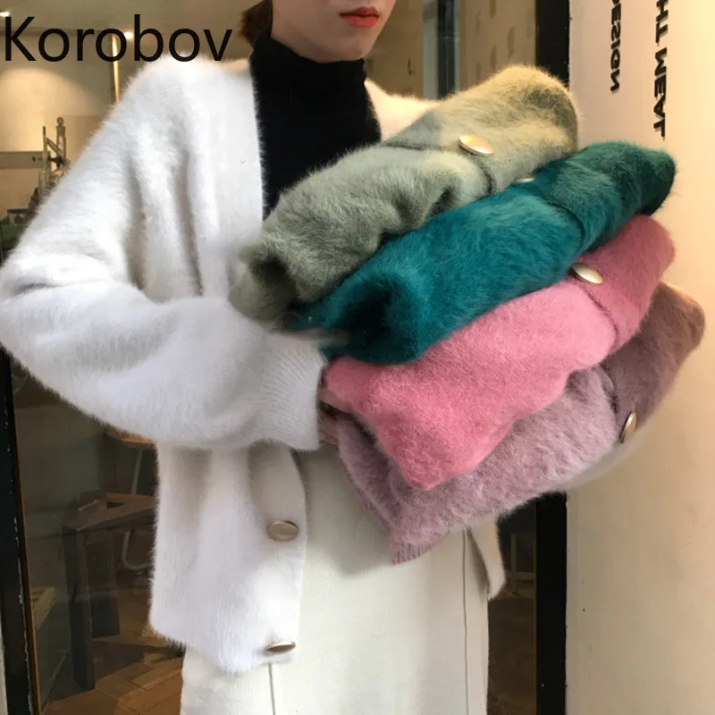 Женский кардиган из искусственной кожи Korobov повседневный Свободный с v-образным