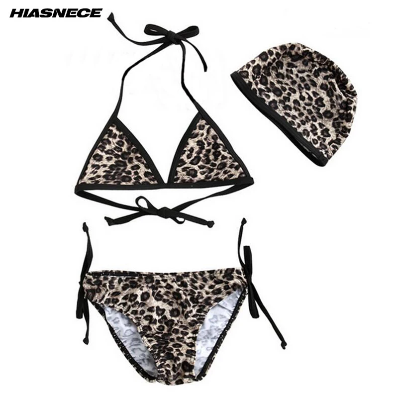 Kids girls bikini 3 piece set swimming cap leopard print 0 6 years