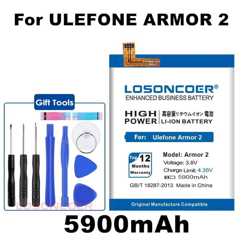 

LOSONCOER 5900mAh Armor 2 battery For Ulefone Armor 2 Mobile Phone Batteries +Quick Arrive