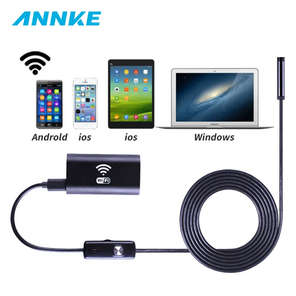 

8mm 200W Lens Wifi Android Iphone Windows Endoscope Camera 1M Waterproof Snake Tube Pipe Borescope Soft Wire IOS Endoscope