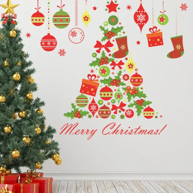 us 5 0 pvc christmas windows sticker removable xmas paredes windows door wall stickers posters new year home decorations ornaments in wall stickers christmas door posters