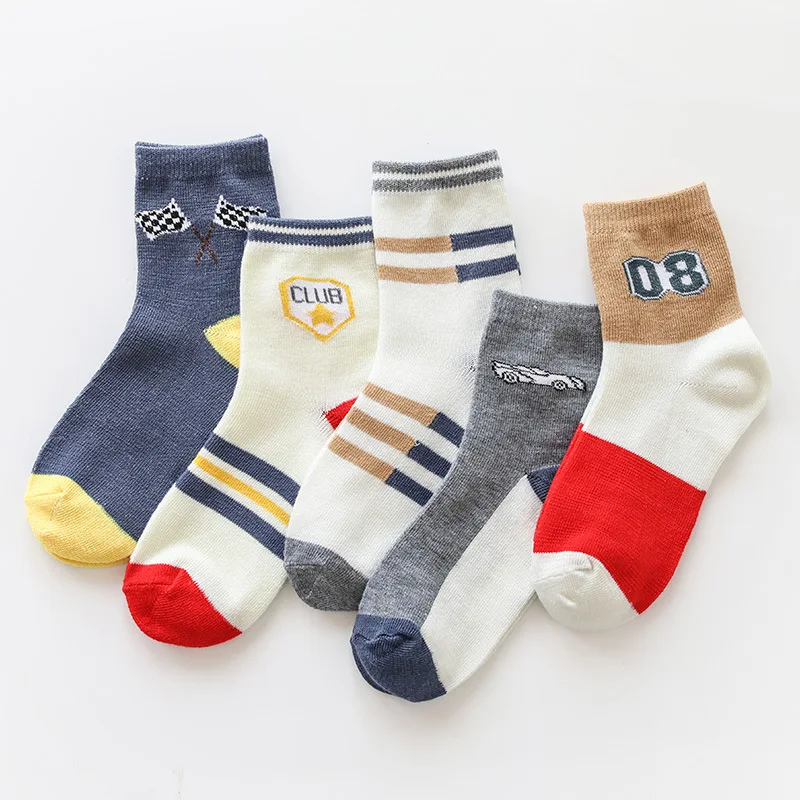 BibiCola 5 Pairs new autumn winter children kids sock soft cotton sports socks for boys girls fashion striped socks 1-12Y - Цвет: picture color