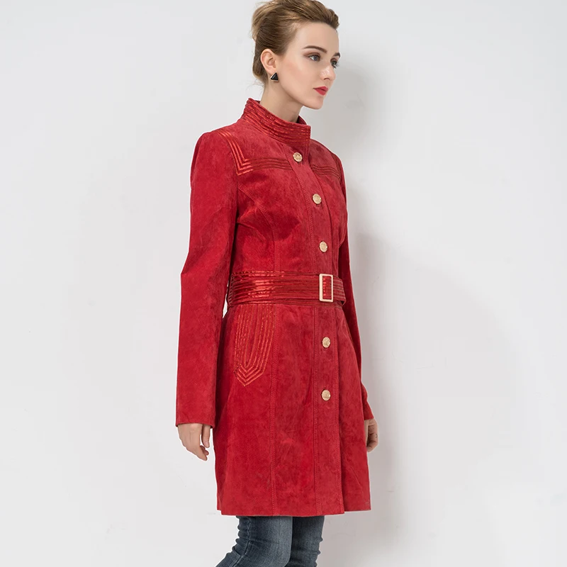 Trench Coupe coat 4xl Cuir Grande En Véritable Femmes De Denim S Réel Slim Peau Veste vent Rouge Porc Taille p8fzqwnn6