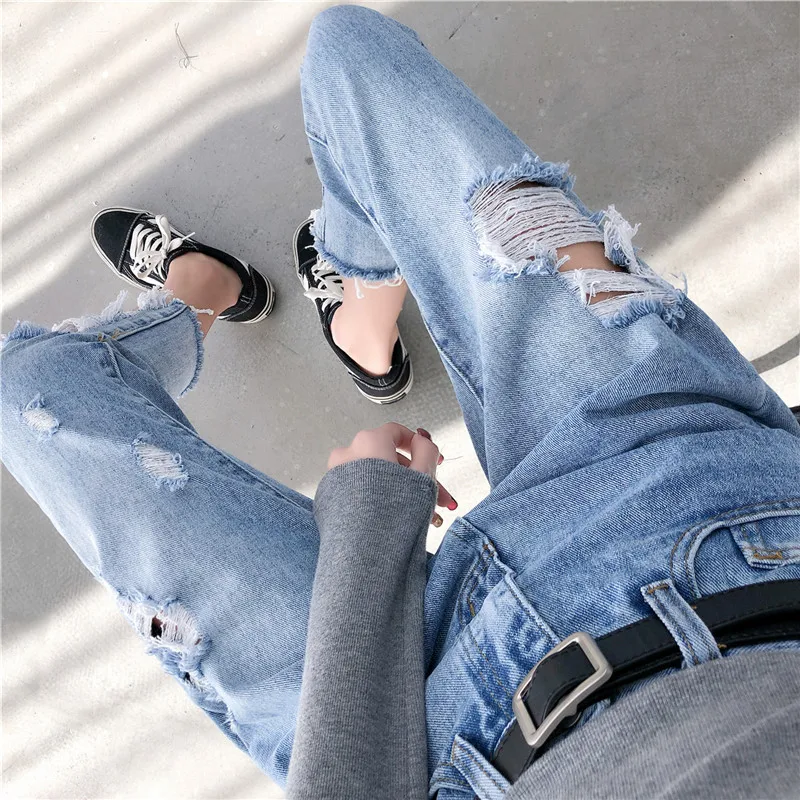 HXJJPPop Beggar Pants Spring New Harlan Pants Washed Ankle-Length Pants Moustache Effect Women