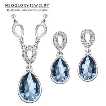

Neoglory Austrian Crystal Waterdrop Wedding Jewelry Sets Bridemaid Gift Rhinestone 2020 New Charm Brand JS9 Pur1