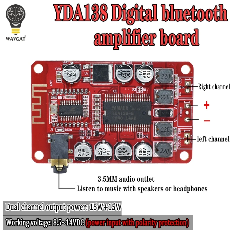 

YDA138 2*15W Bluetooth Amplifier Board Module 2.0 Stereo Class D Clear Bass Digital Audio Power Amplifiers car auto amplificador