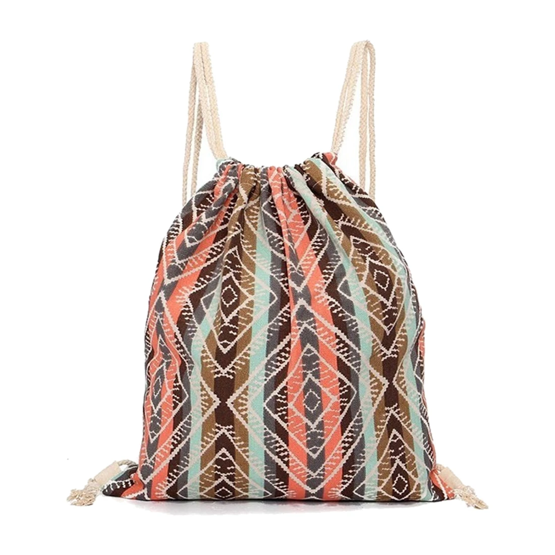 

TEXU Drawstring Backpack ethnic Candy Gift Bag Bundle Pocket vintage geometric Printed Bags women Backpack Rucksacks