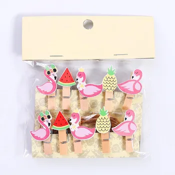 

10 Pcs/Set Fruit and Flamingo Wooden Clip Photo Clips Party Decoration Clip with Hemp Rope