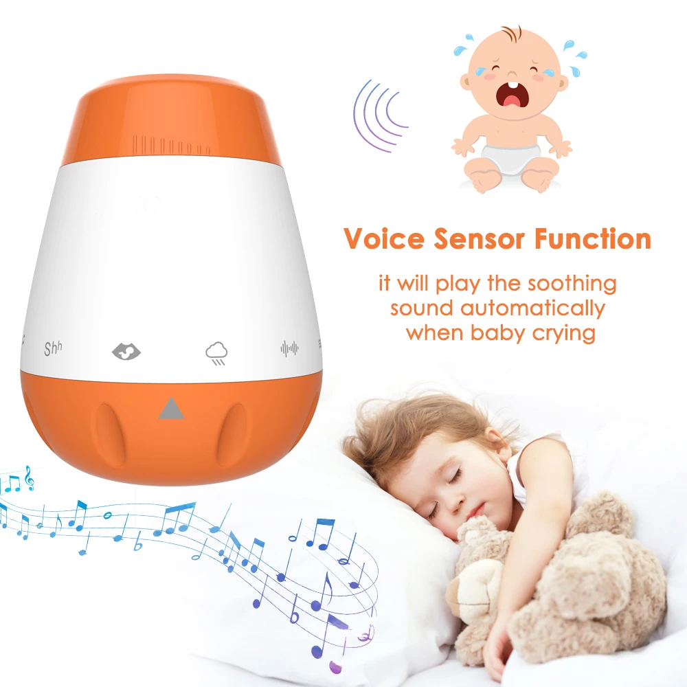 Портативная детская звуковая машина для сна, 6 успокаивающих звуков, шумного белого шума, Колыбельная Голосовая активация датчика сна, монитор пустышка