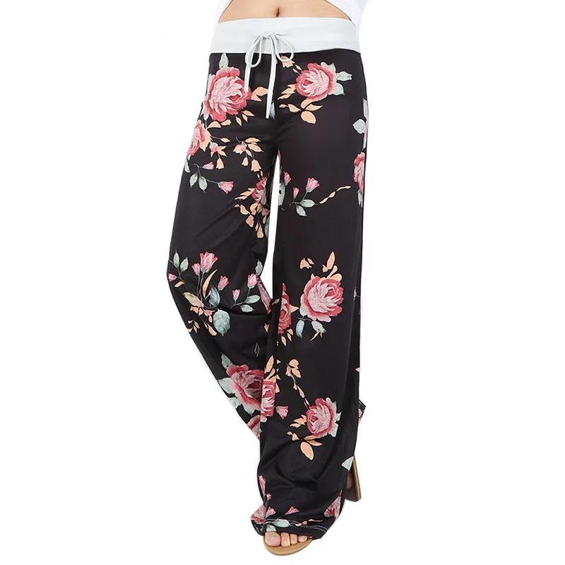 MOBTRS High Waist Pants Women Printing Drawstring Women's Trousers Loose Casual Wide Leg For Woman | Женская одежда