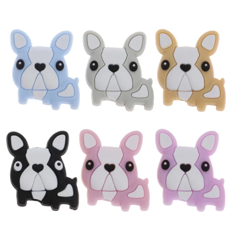 

5pcs Silicone Beads Dog Shape Baby Teether Beads Infant DIY Necklace Accessories BPA Free Baby Nursing Chew Gifts