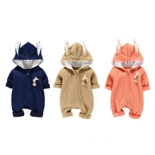 Модный детский комбинезон, Детский милый комбинезон с капюшоном и длинными рукавами, детский хлопковый комбинезон для новорожденных