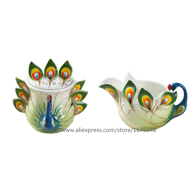 

2017 Chinese Style Coffee Cups Peacock milk and sugar teapot,coffee teaset Porcelain Enamel Chinese Ceramic Coffee Cup