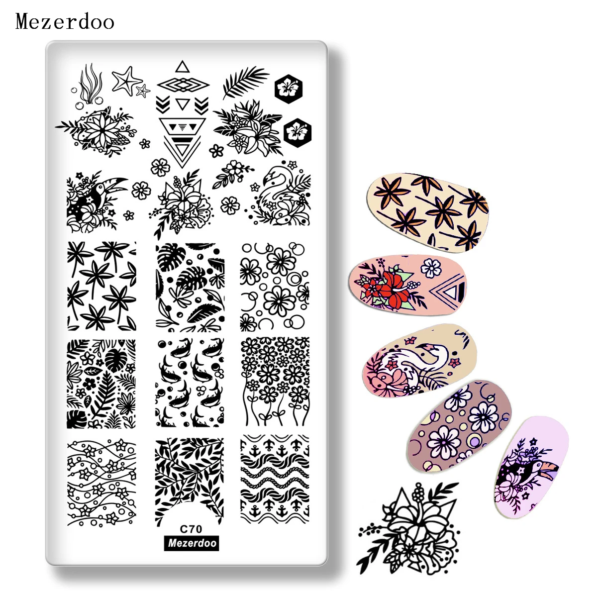 

Flamingo Nail Stamping Plates Flower Swan Animal Pattern Nail Art Stamp Template Summer Leaf Image Plate Stencil Nail Tools C70