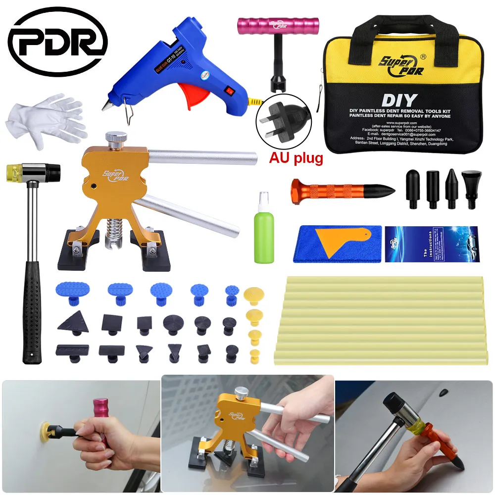 

PDR AU Plug Glue Gun Car Bodywork Repair Tool Set Glue Tabs Hand Tool Hot Melt Glue Gun Rubber Hammer for Auto
