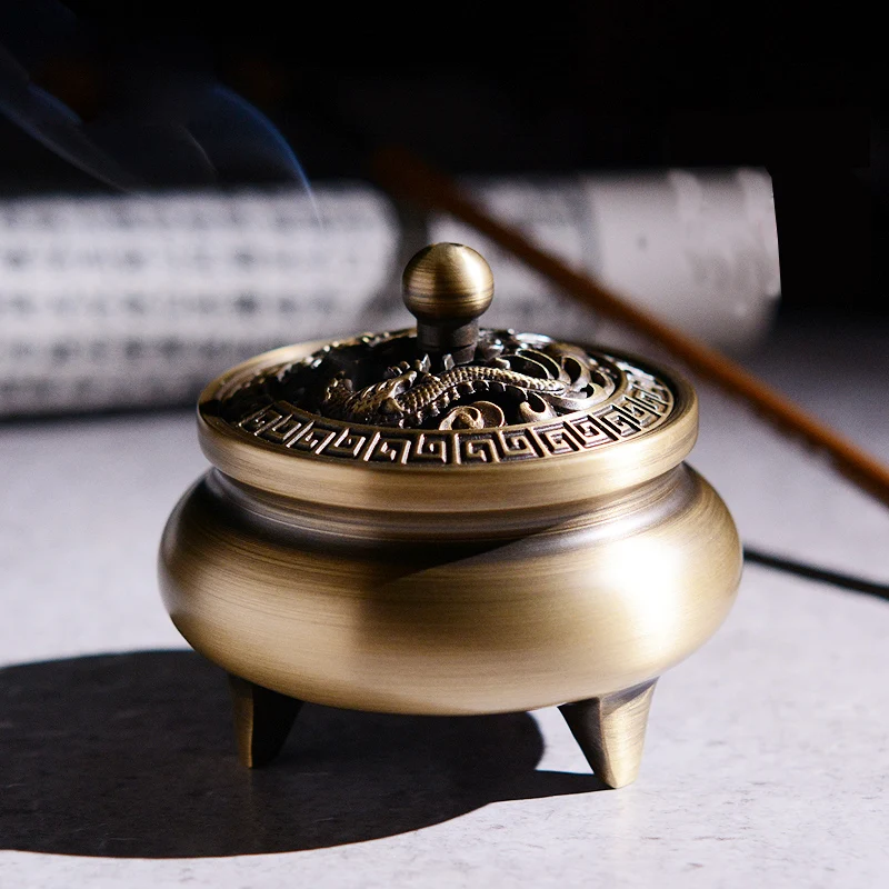 Antique Tripod Incense Cone Backflow Stick Censer Base Metal Copper