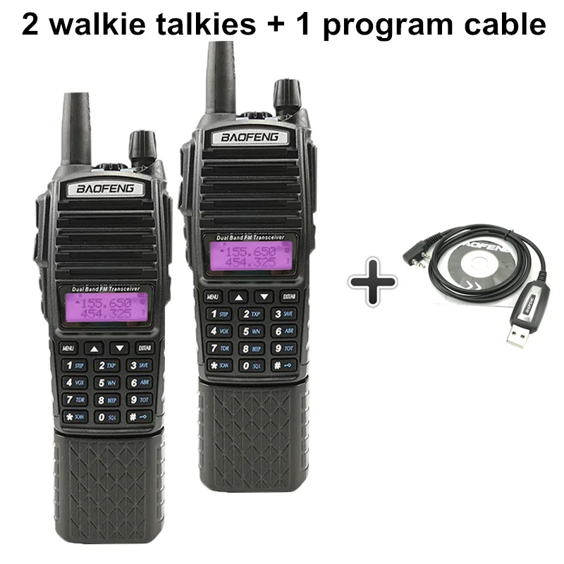 2 шт Baofeng UV-82 Plus Walkie Talkie 3800 мАч длинный режим ожидания двойной PTT двухдиапазонный двухсторонний радио UV82 Walky Talky трансивер UV 82 - Цвет: Add a program cable