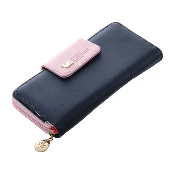 

Women’s clutch wallet Long Zipper PU leather purse pink-blue office Female Money Credit Card Holder
