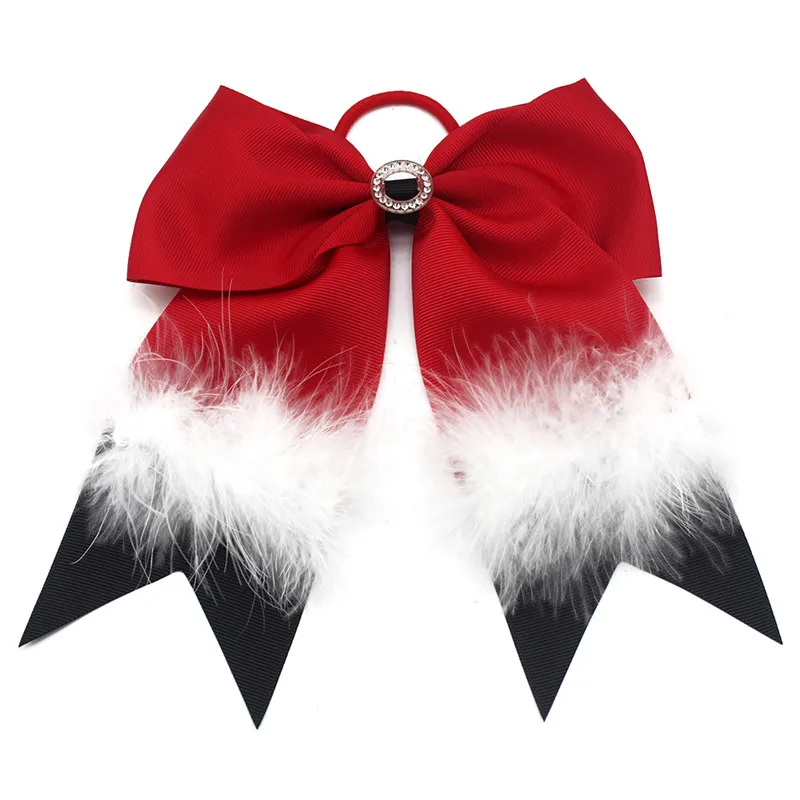 

7 Inch Fashion feather pompoms elastic hair bands grosgrain horsetail hair bow making handmade DIY lady girl's hair accessories