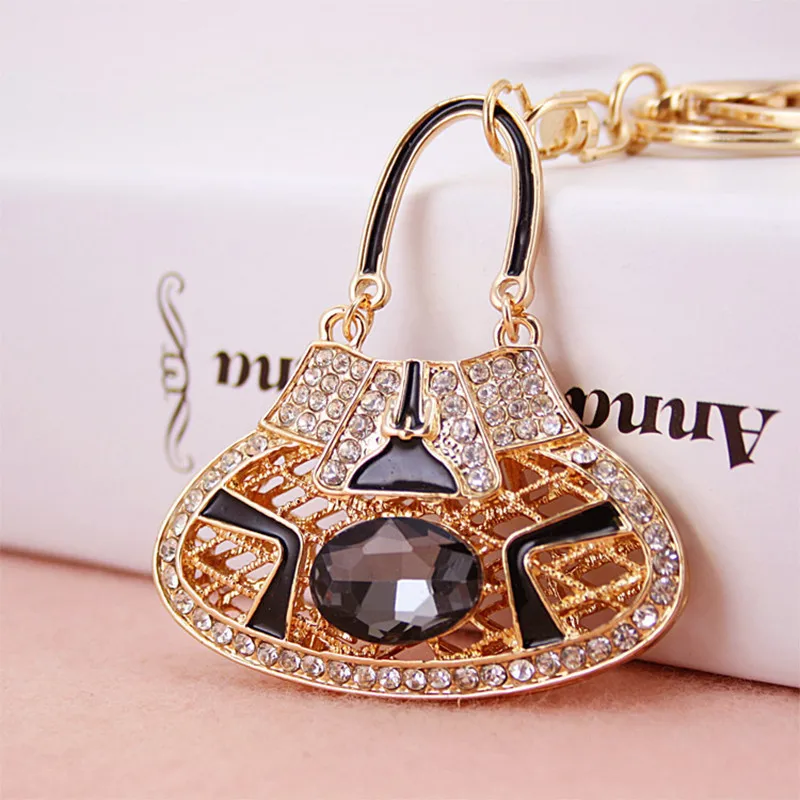 

High Quality Creative Crystal Handbag Design Key Chains Fashion Keychains Rhinestone Key Ring Women Bag Charm Keyrings