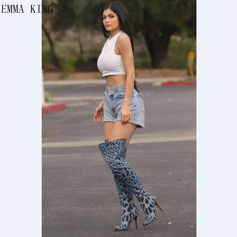 Picture Haute Bout Hiver Genou Chaussures Dames Mode As Sexy 2018 Femmes Pointu Nouvelles dessus Léopard Cuisse Bottes Hauts Talons Au Du Longues 80nyNwvmOP