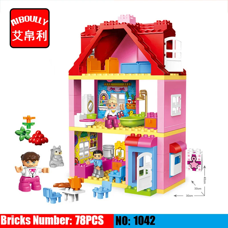 

78 PCS Large Size Pink villa Girls Big Building Blocks set Kids DIY Bricks Model Toys for Children Compatible Duploe
