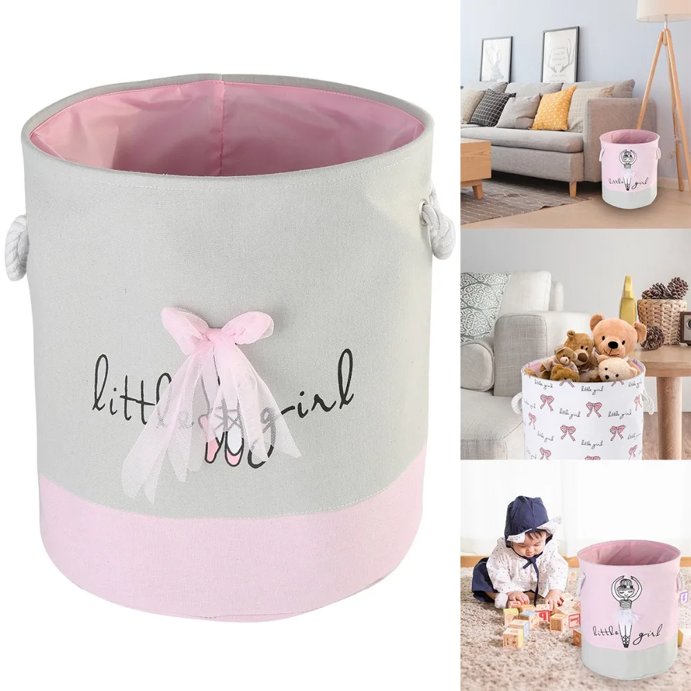 

Dirty Clothes Pink Laundry Buckets Shoes Ballet Girl Bow Print Toys Organizer Household Cotton Storage Bags Basket 35*40cm