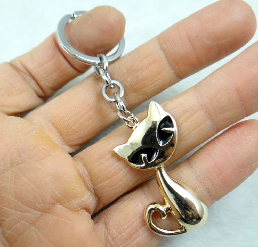 

Fashion Creative Key Chain Ring Keyring Gold Cat Keychain Pendant Gift Tool Men Car Accessories Free Shipping