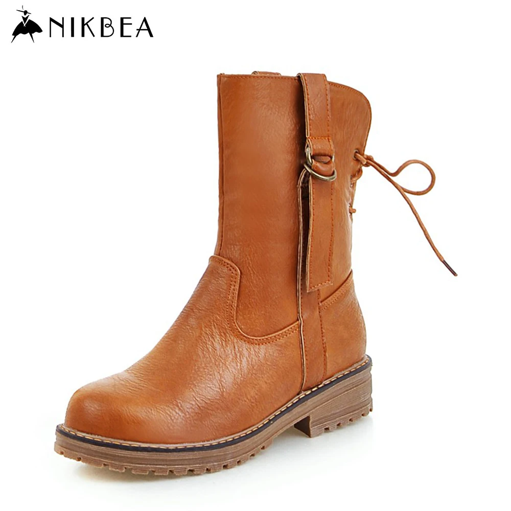 Aliexpress.com : Buy Nikbea Handmade Vintage Brown Lace Up Mid Calf ...