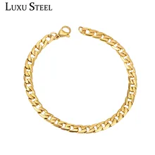 Люксу стали Мужские кубинские звенья цепи браслеты золото/серебро ширина 6 мм/8 мм/10 мм длина 22 см нержавеющая сталь цепь ювелирные изделия повседневная одежда