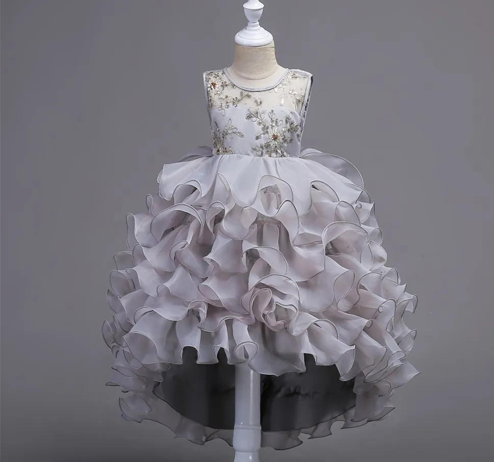 Детская одежда платье-пачка с цветочным рисунком для девочек Детские Вечерние платья с вышивкой для девочек свадебное платье принцессы с блестками и хвостом
