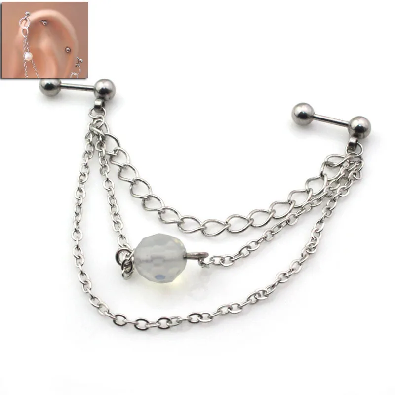 ear expander body jewelry women steel industrial barbell silver pierced crystal earrings stud
