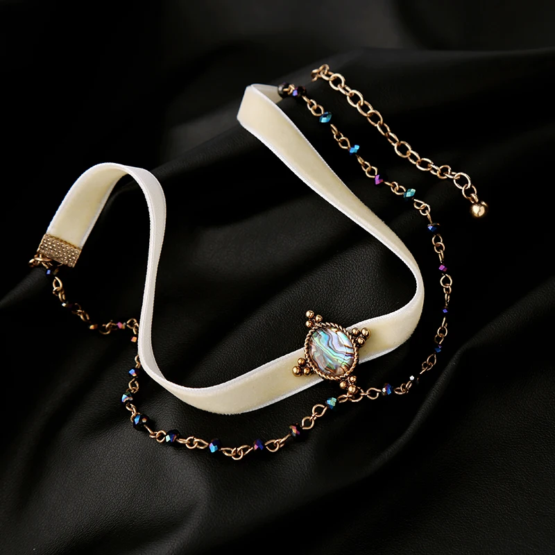 Новое ожерелье, Двойные цепи, белый бархат, колье, ожерелье, смешанные цвета, Брендовые вечерние ювелирные изделия для женщин