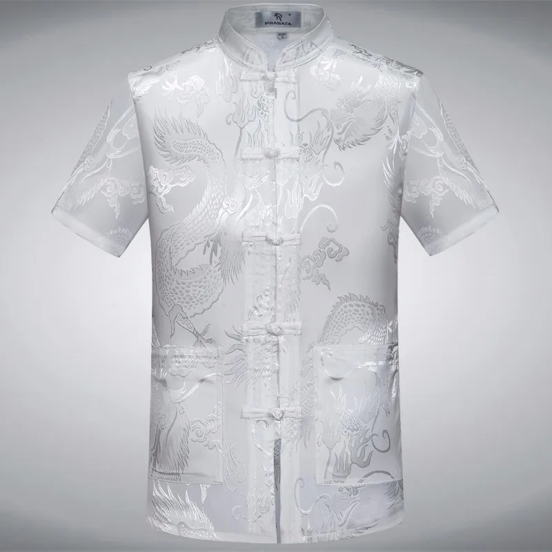 Белый серый бордовый Темно-синие традиции китайской Для мужчин шелковый атлас Кунг-фу Рубашка с карманом M, L, XL, XXL XXXL Размеры - Цвет: White1
