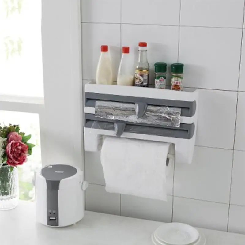 Kitchen Foil Film Wrap Tissue Paper Dispenser Cling Film Sauce Bottle Storage Rack Paper Towel Holder Kitchen Tool