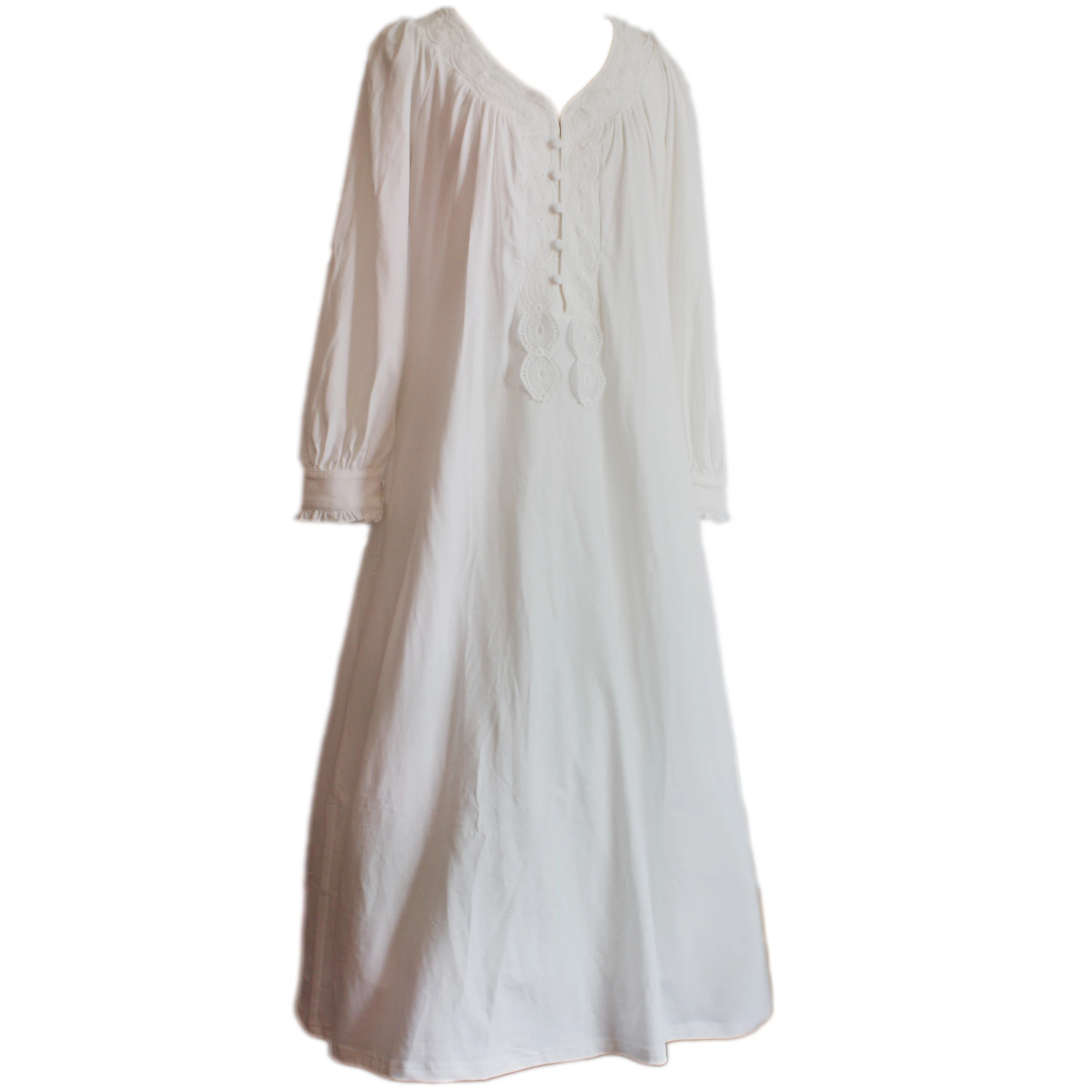 Autumn&Spring Vintage 100Cotton Long sleeve Queen Nightgown Royal
