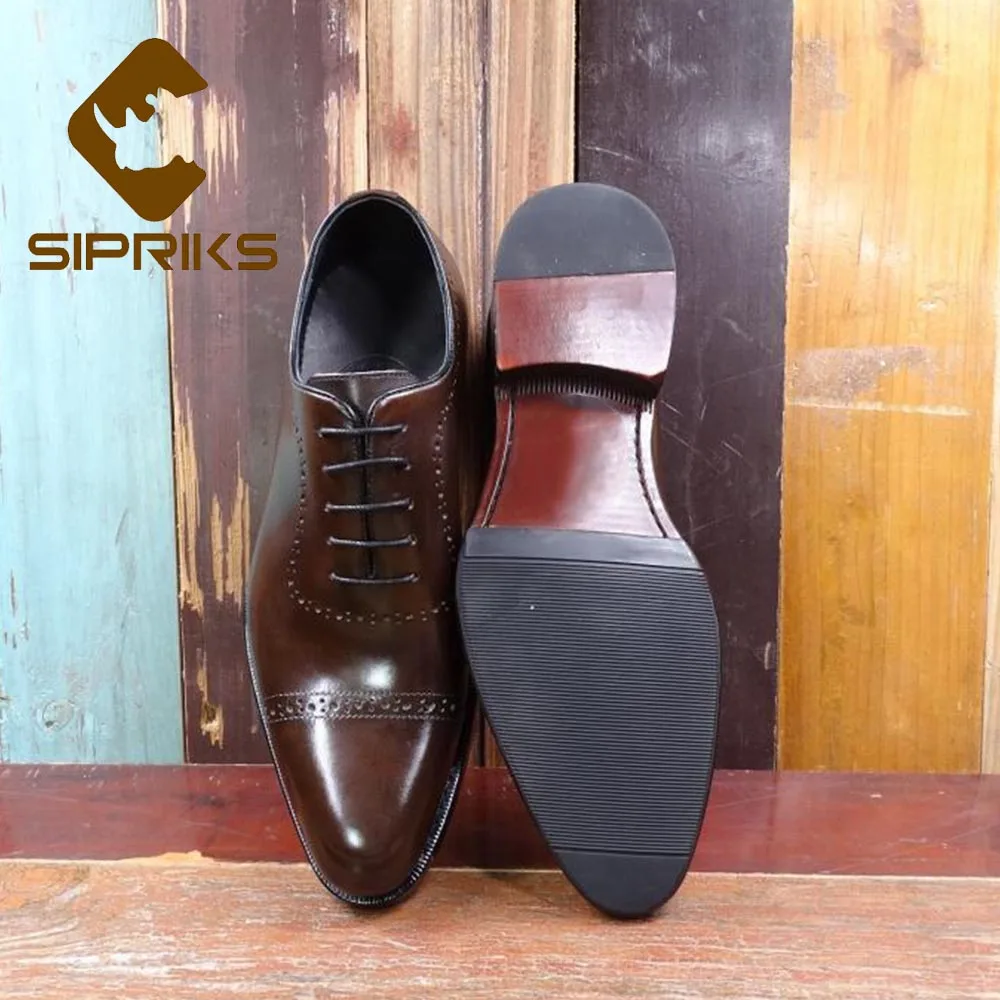 Goodyear Welted marrom Sipriks Sapatos Homens Elegante Bezerro Couro Preto Marrom Itália De Grande Tamanho Esculpida Importados Escuro 44 Clássico Preto Dos Oxfords 1wrqcZ1Ba
